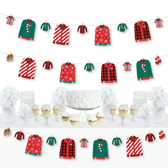Big Dot of Happiness Christmas Pajamas - Holiday Plaid PJ Party DIY Decorations - Clothespin Garland Banner - 44 Pieces