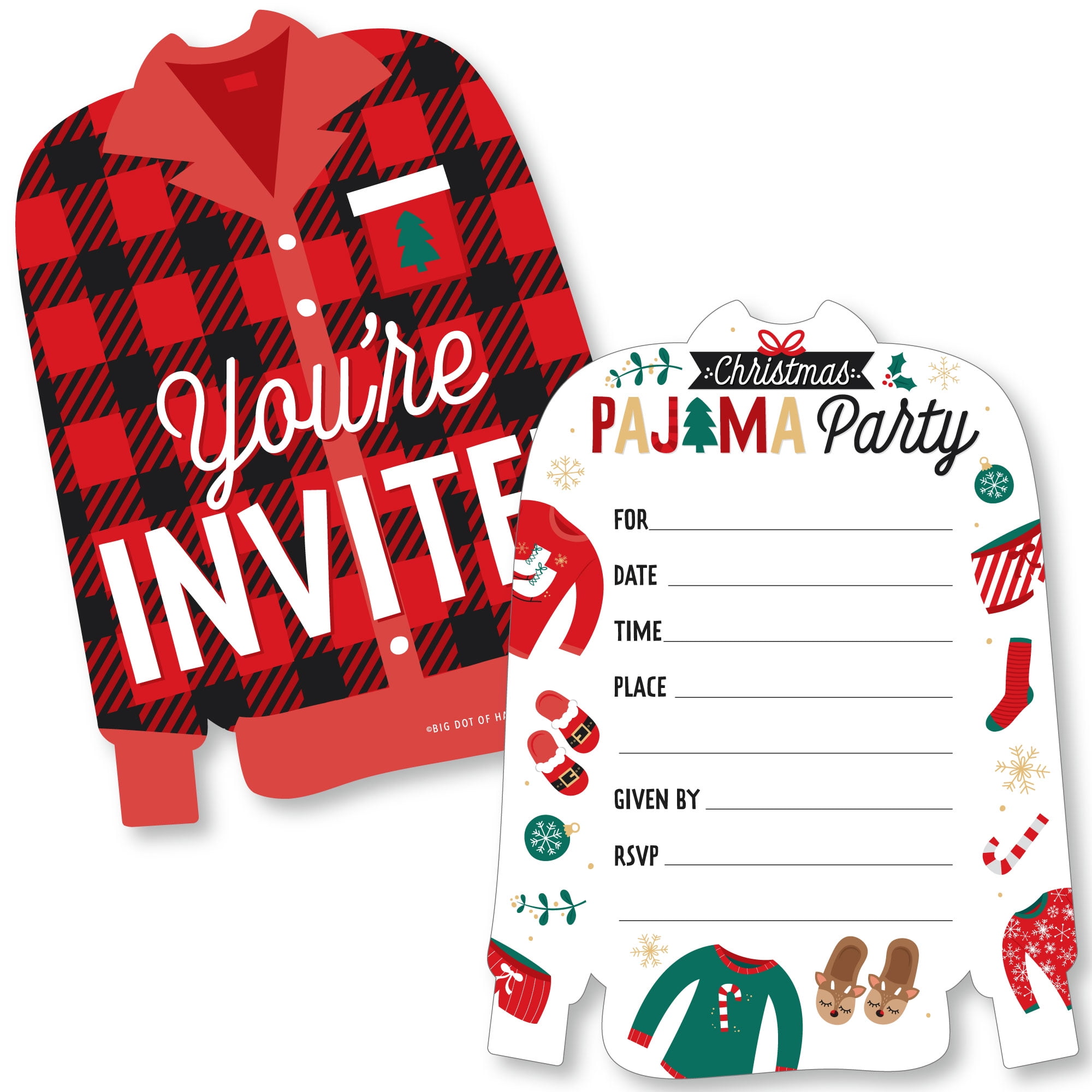 Big Dot of Happiness Christmas Pajamas - Shaped Fill-In Invitations ...