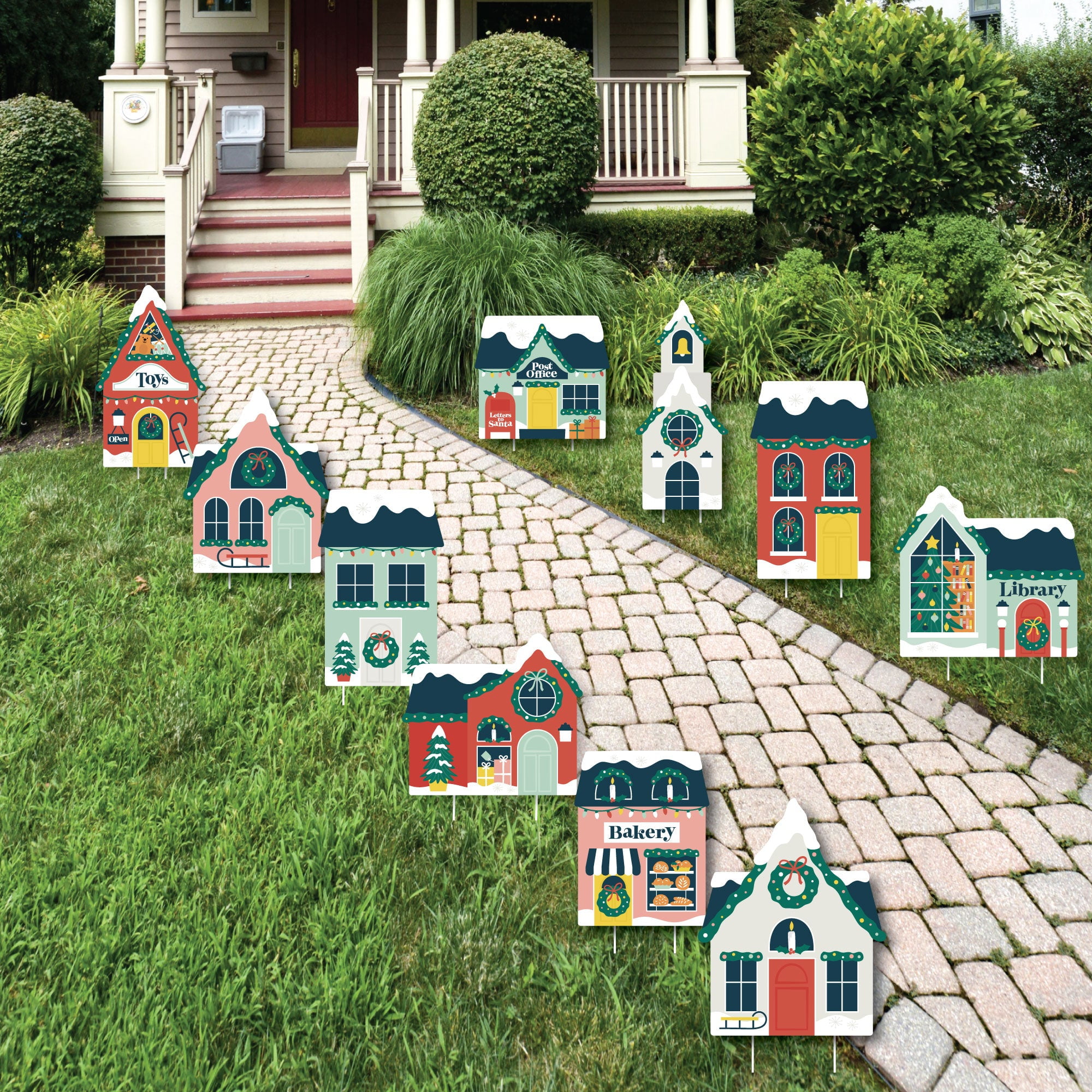 Festive Christmas Village Outdoor Lawn Decorations Set