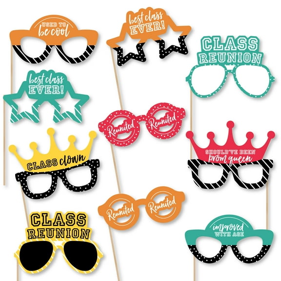 Big Dot of Happiness Class Reunion Glasses - Paper Card Stock School Reunion Party Photo Booth Props Kit - 10 Count