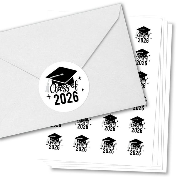 Big Dot of Happiness Class of 2026 Black & White Party Grad Envelope Seal Stickers, Round Circle Stickers Seal, Graduation Envelope Seals - 120 Count