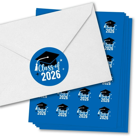 Big Dot of Happiness Class of 2026 Blue Grad Party Envelope Seal Stickers, Round Circle Stickers to Seal Cards, Graduation Envelope Seals - 120 Count