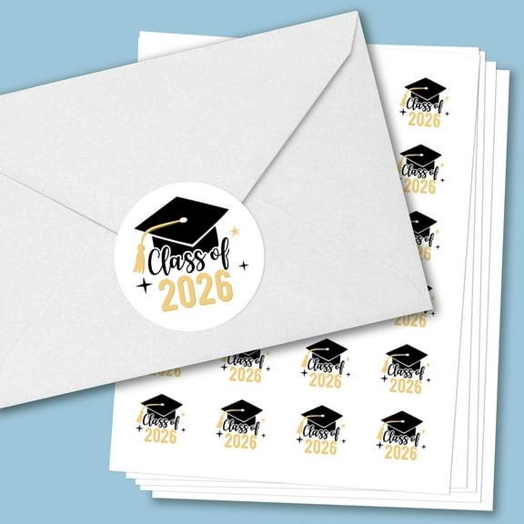 Big Dot of Happiness Class of 2026 Grad Party Envelope Seal Stickers, Round Circle Stickers to Seal Cards, Graduation Envelope Seals - 120 Count