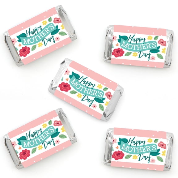 Big Dot of Happiness Colorful Floral Happy Mother's Day - Mini Candy Bar Wrapper Stickers - We Love Mom Party Small Favors - 40 Count