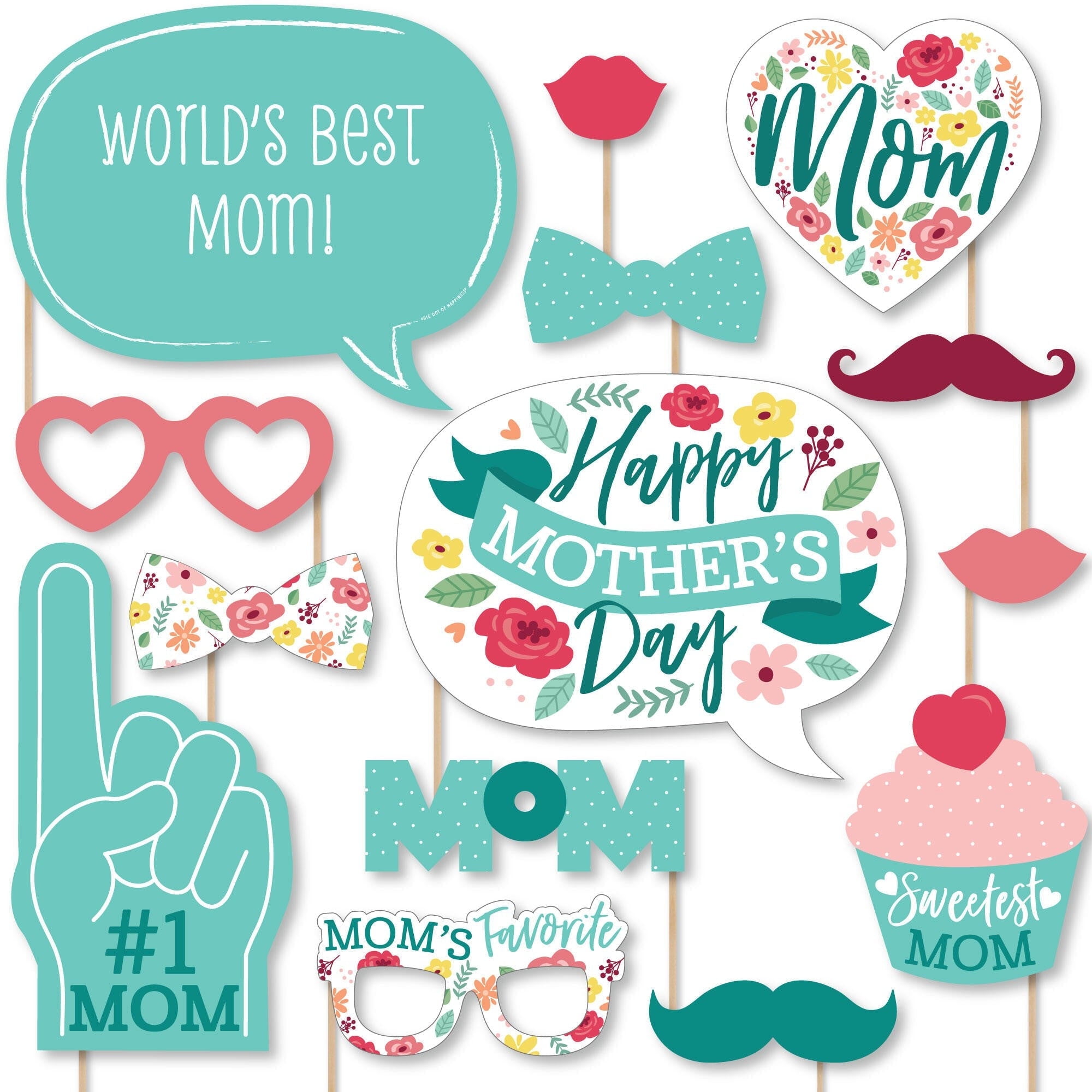 Big Dot of Happiness Colorful Floral Happy Mother's Day - We Love Mom Party Photo Booth Props Kit - 20 Count