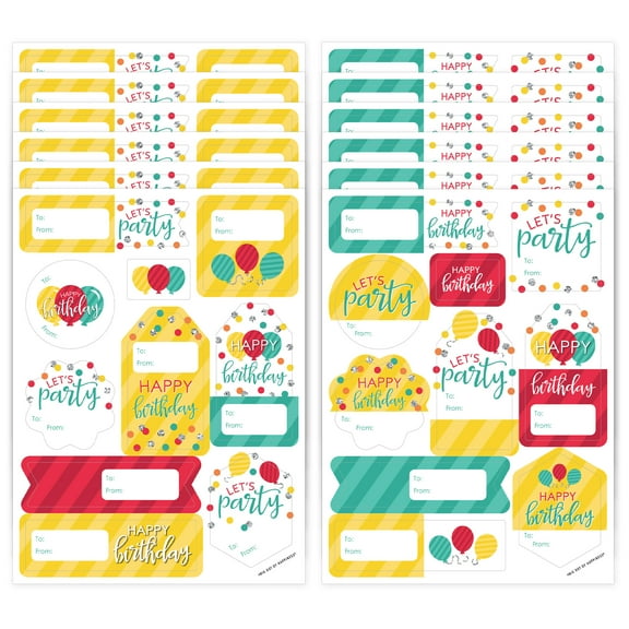 Big Dot of Happiness Colorful Happy Birthday - Assorted Birthday Party Gift Tag Labels - To and From Stickers - 12 Sheets - 120 Stickers