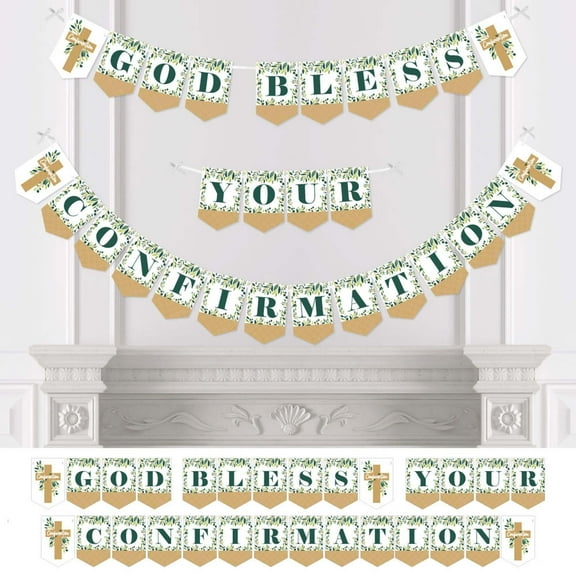 Big Dot of Happiness Confirmation Elegant Cross - Religious Party Bunting Banner - Party Decorations - God Bless Your Confirmation
