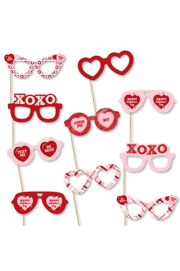 Conversation Hearts Glasses - Paper Card Stock Valentine's Day Party Photo Booth Props Kit - 10 Count