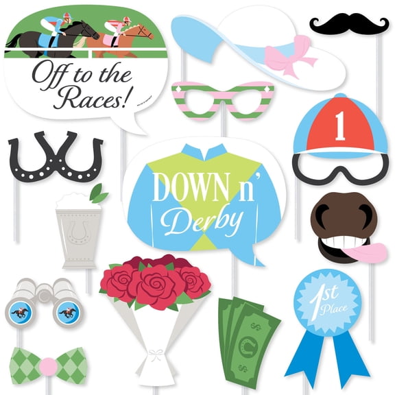 Big Dot of Happiness Derby Horse Race Photo Booth Props Kit, Kentucky Horse Racing Themed Party Decoration Supplies - 20 Count Selfie Prop Sticks