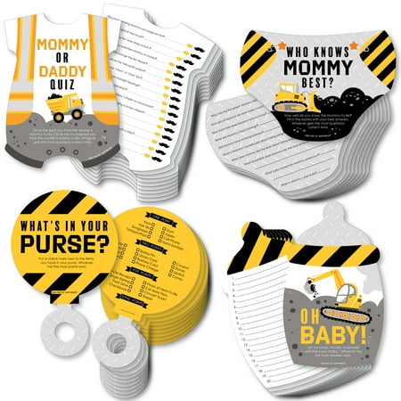 Big Dot of Happiness Dig It - Construction Party Zone - 4 Baby Shower Games - 10 Cards Each - Gamerific Bundle