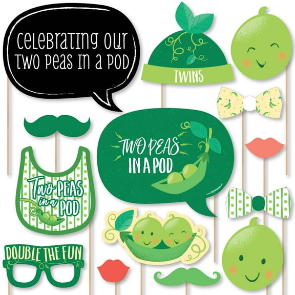 Big Dot of Happiness Double the Fun - Twins Two Peas in a Pod - Baby Shower or First Birthday Party Photo Booth Props Kit - 20 Count