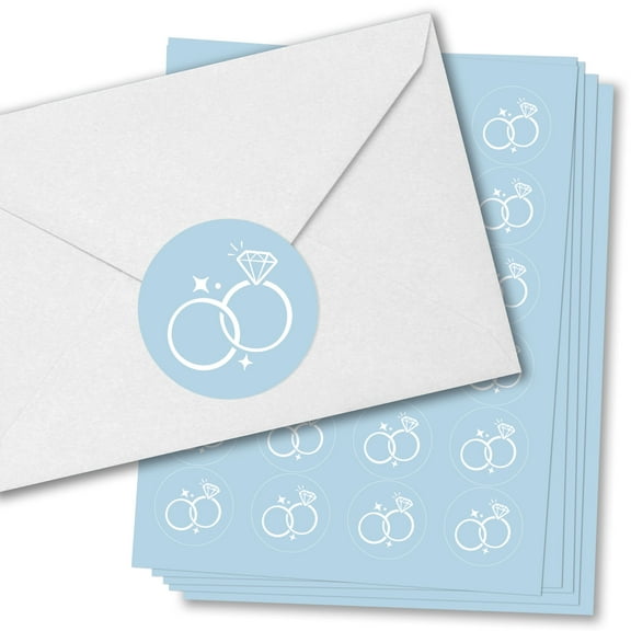 Big Dot of Happiness Dusty Blue Wedding Envelope Seal Stickers, Round Circle Stickers to Seal Cards, Announcement Envelope Seals - 120 Count