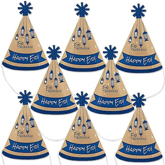 Big Dot of Happiness Eid Mubarak - Mini Happy Eid Cone Hats - Small Little Ramadan Party Hats - Set of 8