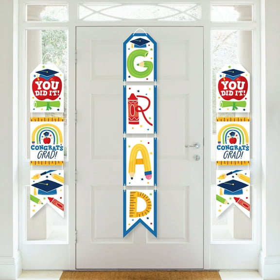 Big Dot of Happiness Elementary Grad - Hanging Vertical Paper Door Banners - Kids Graduation Party Wall Decoration Kit - Indoor Door Decor