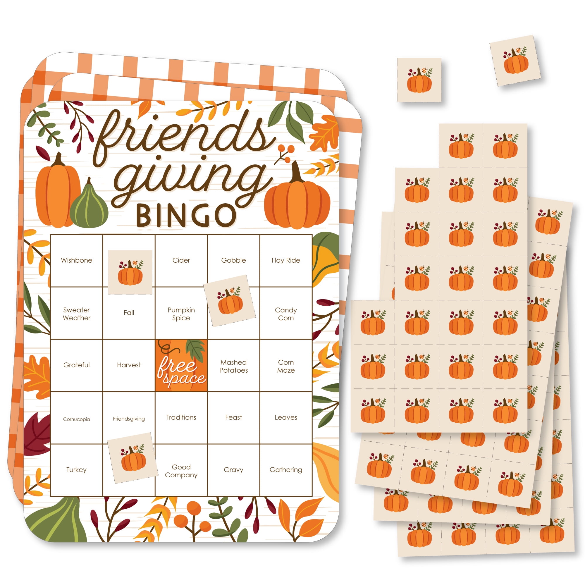 Big Dot of Happiness Fall Friends Thanksgiving - Bingo Cards and Markers - Friendsgiving Party Bingo Game - Set of 18