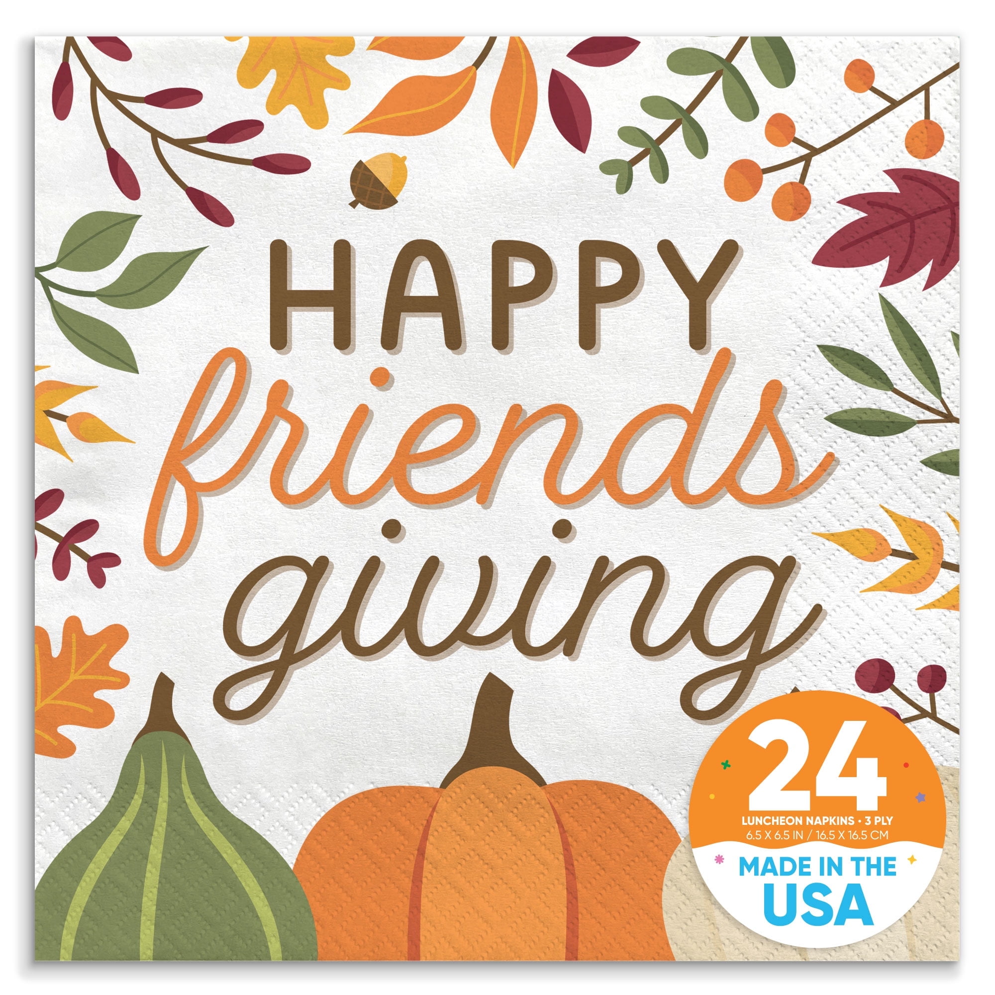 Big Dot of Happiness Fall Friends Thanksgiving Napkins, Friendsgiving Party Decor, White 3-Ply Paper Luncheon Dinner Napkins - 24 Count