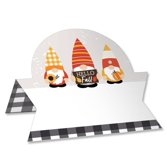 Big Dot of Happiness Fall Gnomes - Autumn Harvest Party Tent Buffet Card - Table Setting Name Place Cards - Set of 24