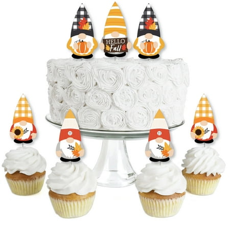 Big Dot of Happiness Fall Gnomes - Dessert Cupcake Toppers - Autumn Harvest Party Clear Treat Picks - Set of 24