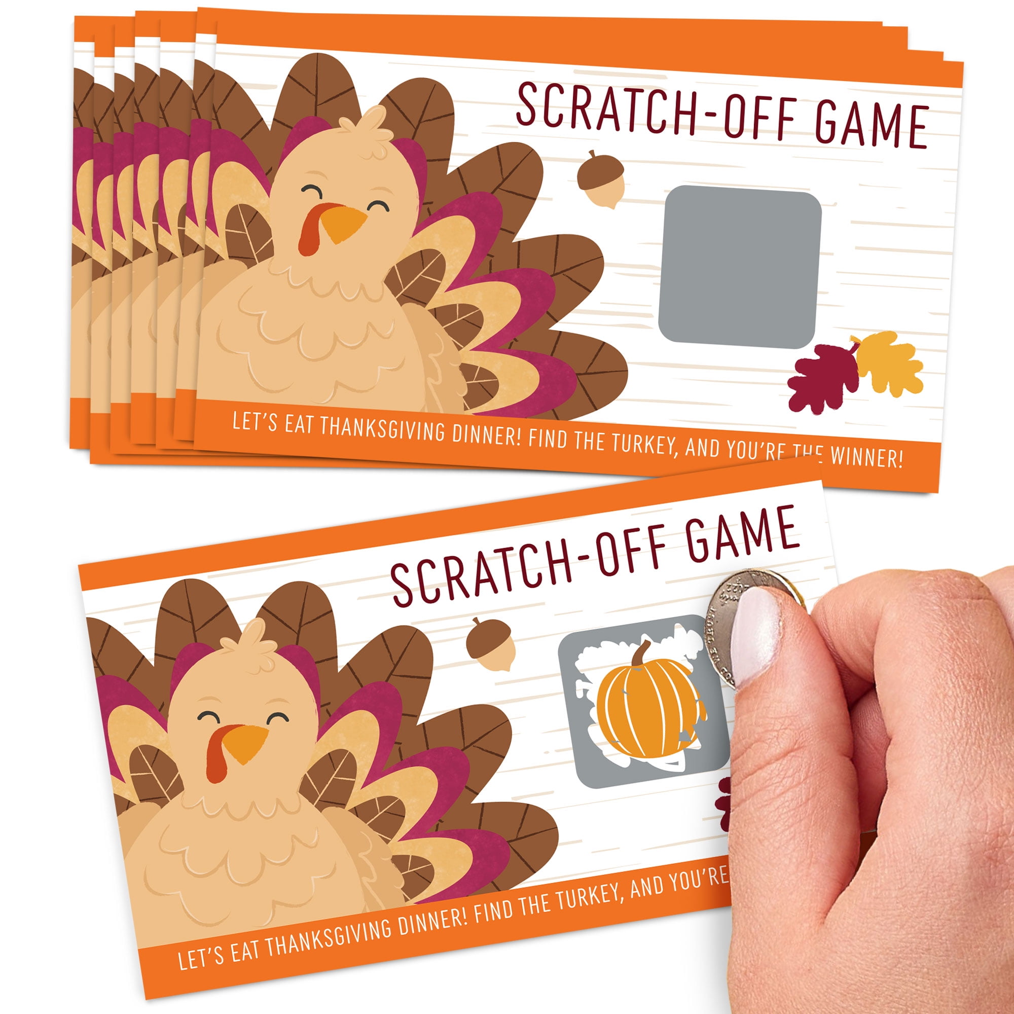 Big Dot of Happiness Fall Turkey Scratchers, Fun Happy Thanksgiving Dinner Party Family-Friendly Activity, Party Game Scratch Off Cards - 22 Count