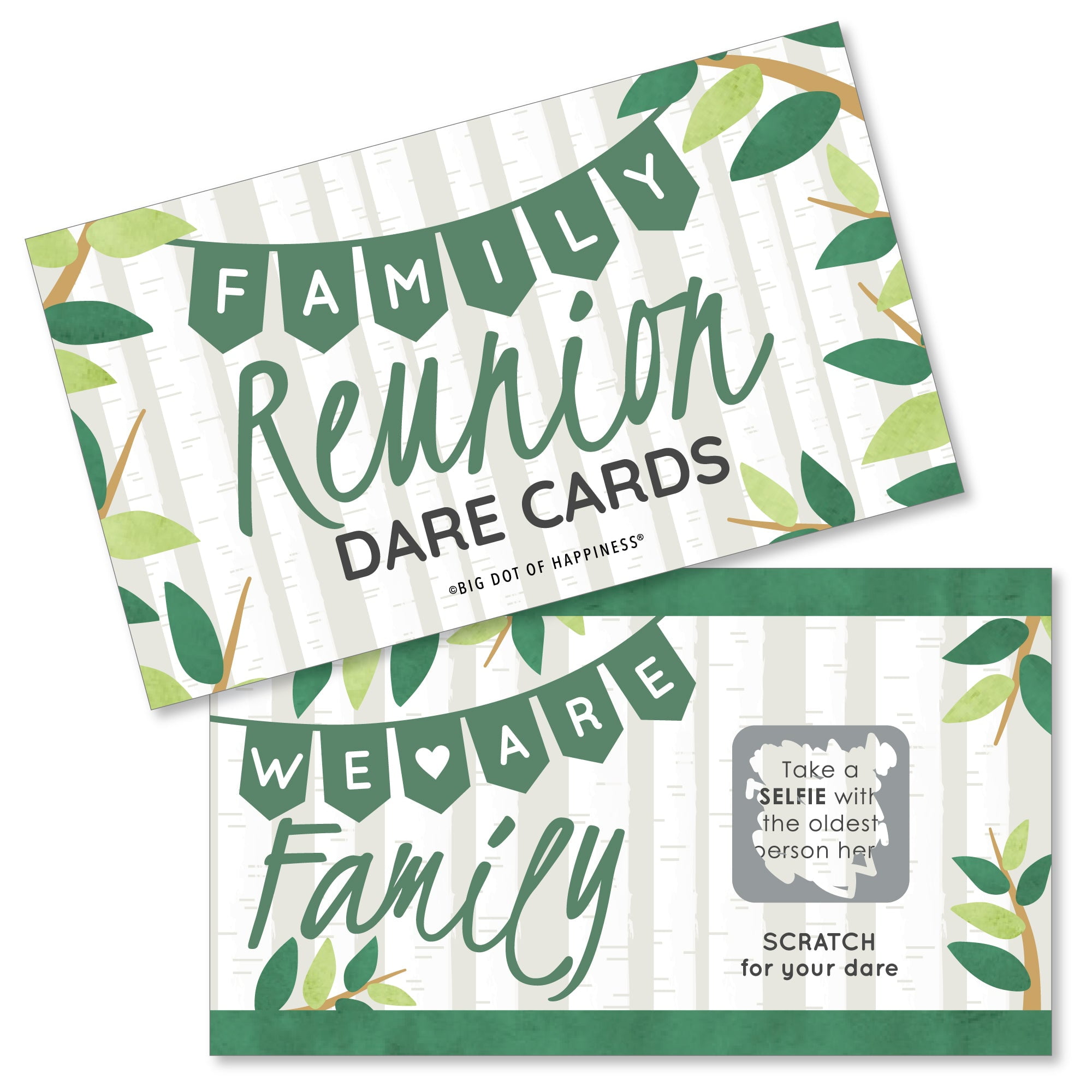 Family Reunion Green and White Scratch-Off Dare Cards