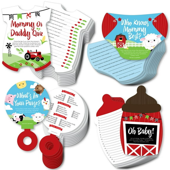 Big Dot of Happiness Farm Animals - 4 Barnyard Baby Shower Games - 10 Cards Each - Gamerific Bundle