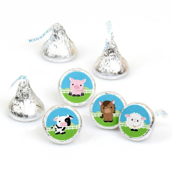 Big Dot of Happiness Farm Animals - Baby Shower or Birthday Party Round Candy Sticker Favors - Labels Fits Chocolate Candy (1 sheet of 108)