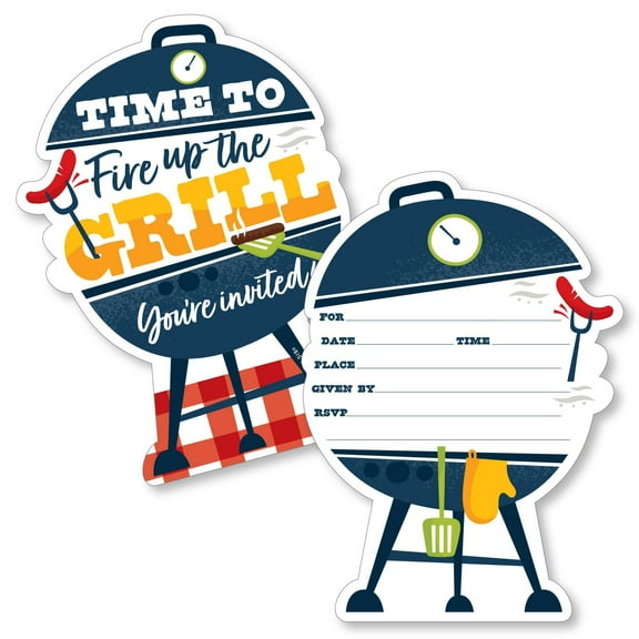 Big Dot of Happiness Fire Up the Grill - Shaped Fill-In Invitations - Summer BBQ Picnic Party Invitation Cards with Envelopes - Set of 12