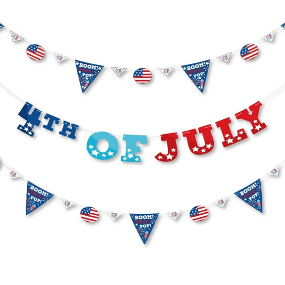 Big Dot of Happiness Firecracker 4th of July - Red, White & Blue Party Letter Banner Decoration - 36 Banner Cutouts & 4th of July Banner Letters