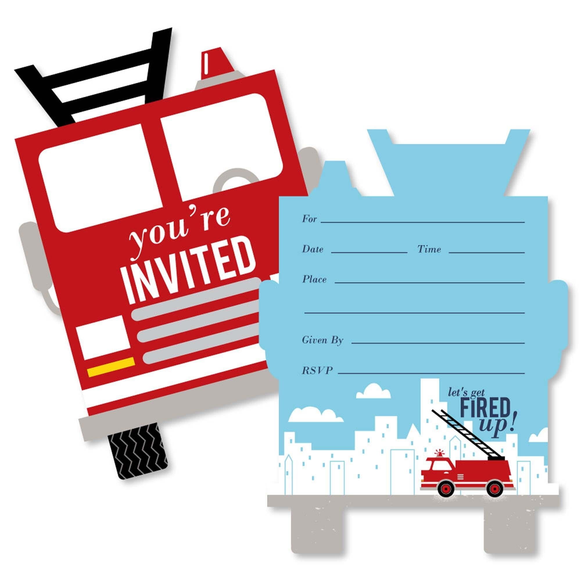 Big Dot of Happiness Fired Up Fire Truck - Shaped Fill-in Invites -  Firetruck Baby Shower or Birthday Party Invite Cards with Envelopes - Set  of 12 - Walmart.com, image size:2000x2000