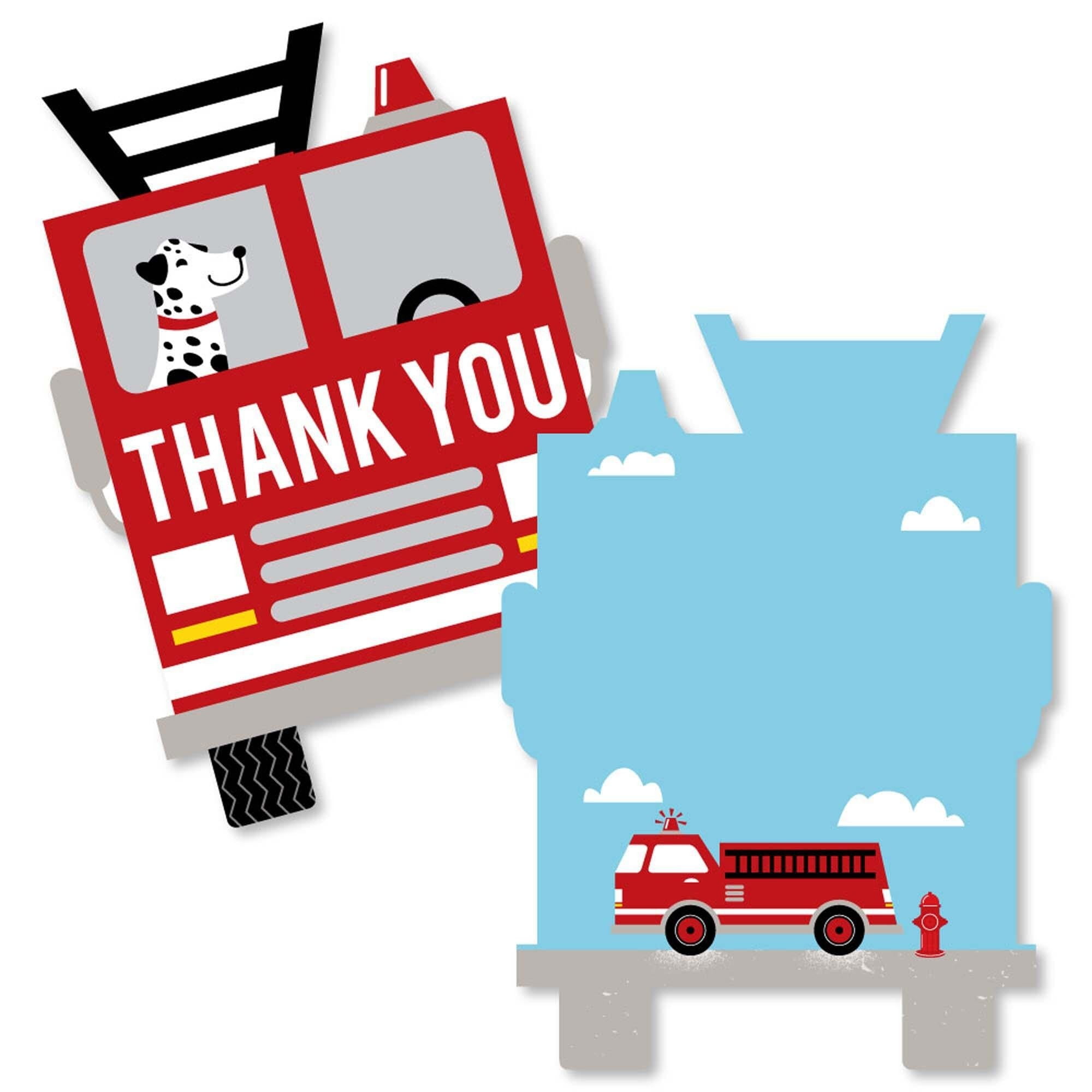 Big Dot of Happiness Fired Up Fire Truck - Shaped Thank You Cards - Firefighter Baby Shower Birthday Party Thank You Cards with Envelopes - Set of 12