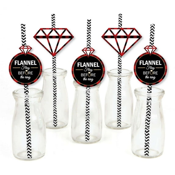 Big Dot of Happiness Flannel Fling Before the Ring - Paper Straw Decor - Buffalo Plaid Bachelorette Party Striped Decorative Straws - Set of 24