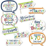 Big Dot of Happiness Funny 70th Birthday - Cheerful Happy Birthday - Colorful Seventieth Birthday Party Photo Booth Props Kit - 10 Piece