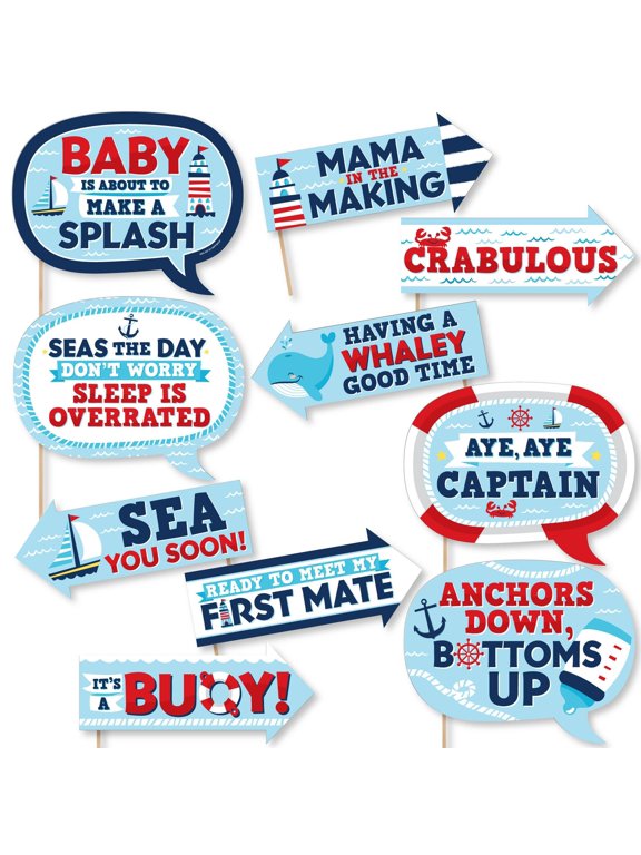 Funny Ahoy It's a Boy - Nautical Baby Shower Photo Booth Props Kit - 10 Piece