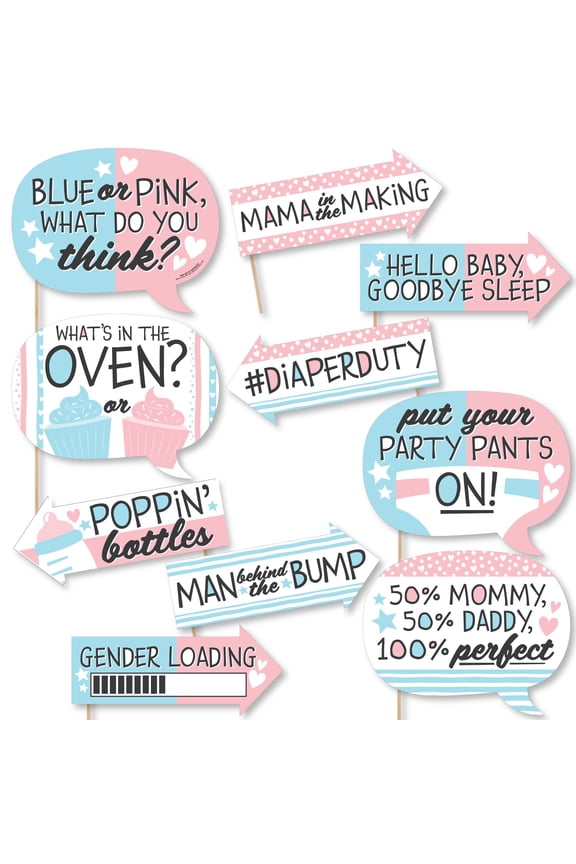Funny Baby Gender Reveal - Team Boy or Girl Party Photo Booth Props Kit - 10 Piece