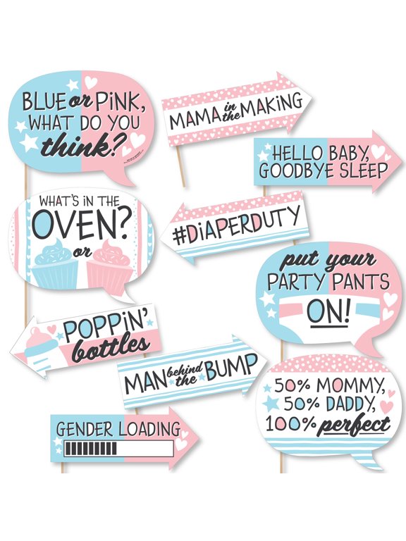 Funny Baby Gender Reveal - Team Boy or Girl Party Photo Booth Props Kit - 10 Piece