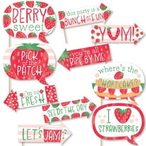 Big Dot of Happiness Funny Berry Sweet Strawberry - Fruit Themed Birthday Party or Baby Shower Photo Booth Props Kit - 10 Piece