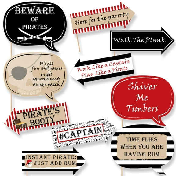 Big Dot of Happiness Funny Beware of Pirates - Pirate Birthday Party Photo Booth Props Kit - 10 Piece