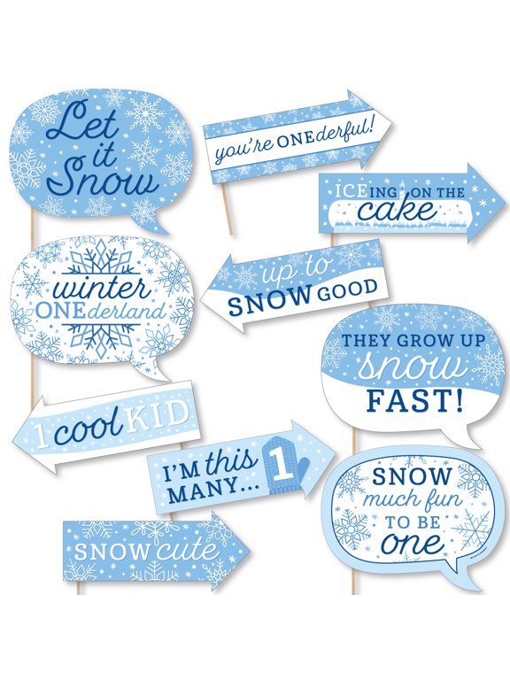 Funny Blue Snowflakes 1st Birthday - Boy Winter ONEderland Party Photo Booth Props Kit - 10 Piece