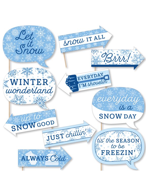 Funny Blue Snowflakes - Winter Holiday Party Photo Booth Props Kit - 10 Piece