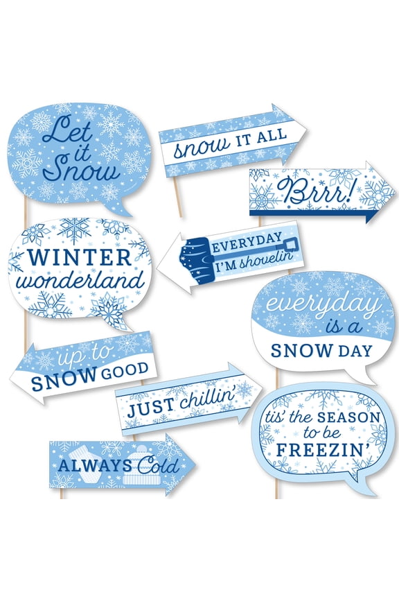 Funny Blue Snowflakes - Winter Holiday Party Photo Booth Props Kit - 10 Piece