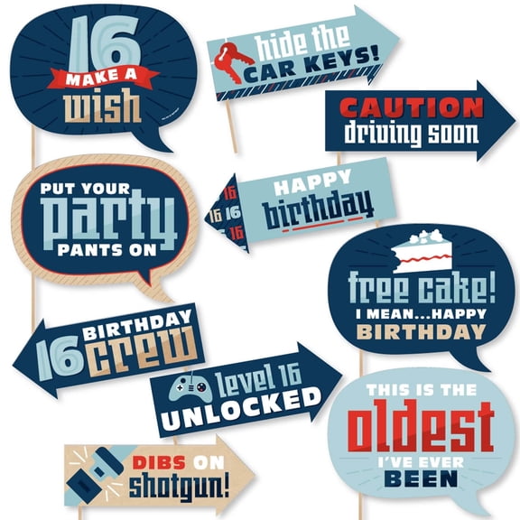 Big Dot of Happiness Funny Boy 16th Birthday - Sweet Sixteen Birthday Party Photo Booth Props Kit - 10 Piece