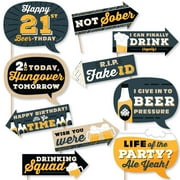 Big Dot of Happiness Funny Cheers and Beers to 21 Years - 21st Birthday Party Photo Booth Props Kit - 10 Piece