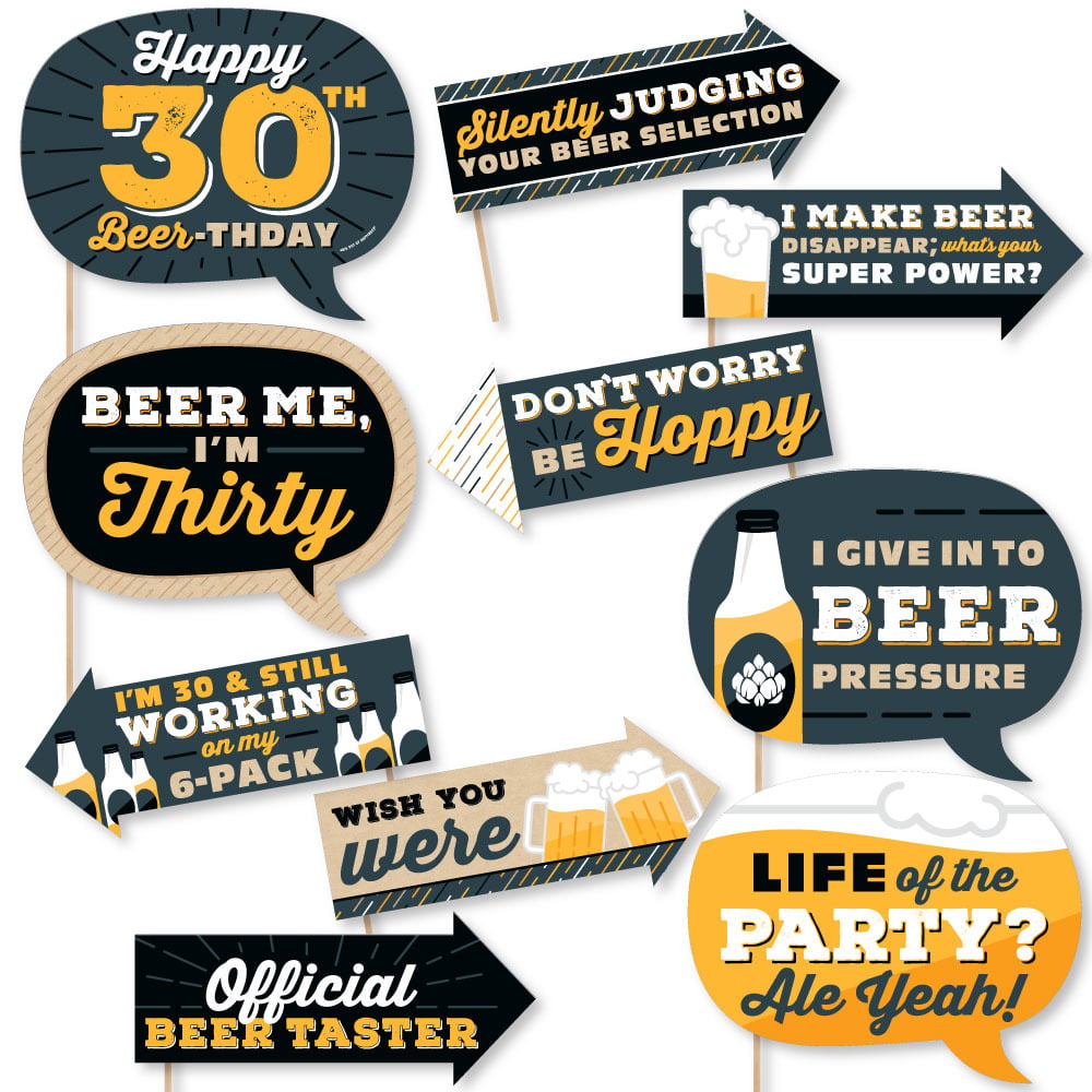 Big Dot of Happiness Funny Cheers and Beers to 30 Years - 30th Birthday  Party Photo Booth Props Kit - 10 Piece