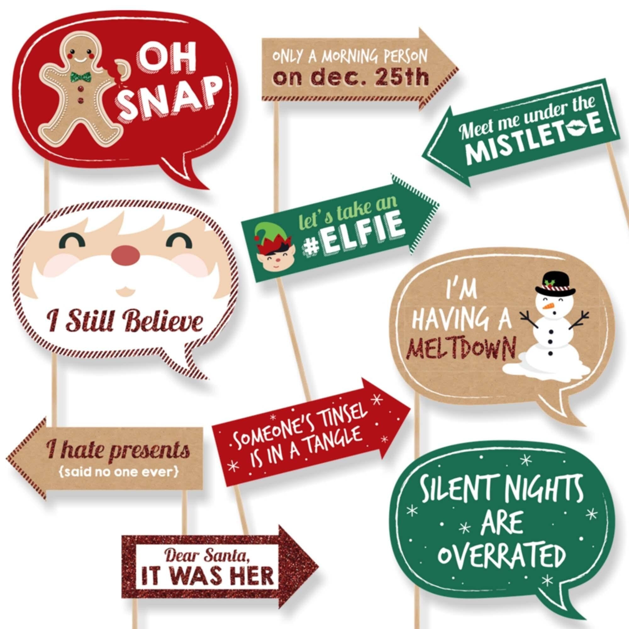 Funny Christmas Holiday Party Photo Booth Props Kit, 10 Pieces