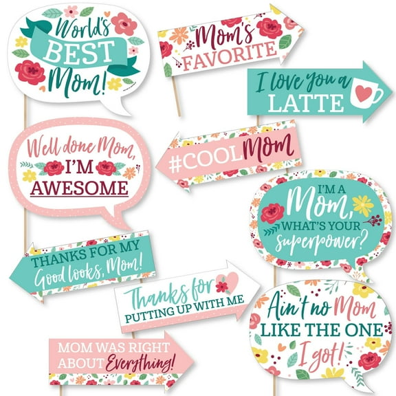 Big Dot of Happiness Funny Colorful Floral Happy Mother's Day - We Love Mom Party Photo Booth Props Kit - 10 Piece