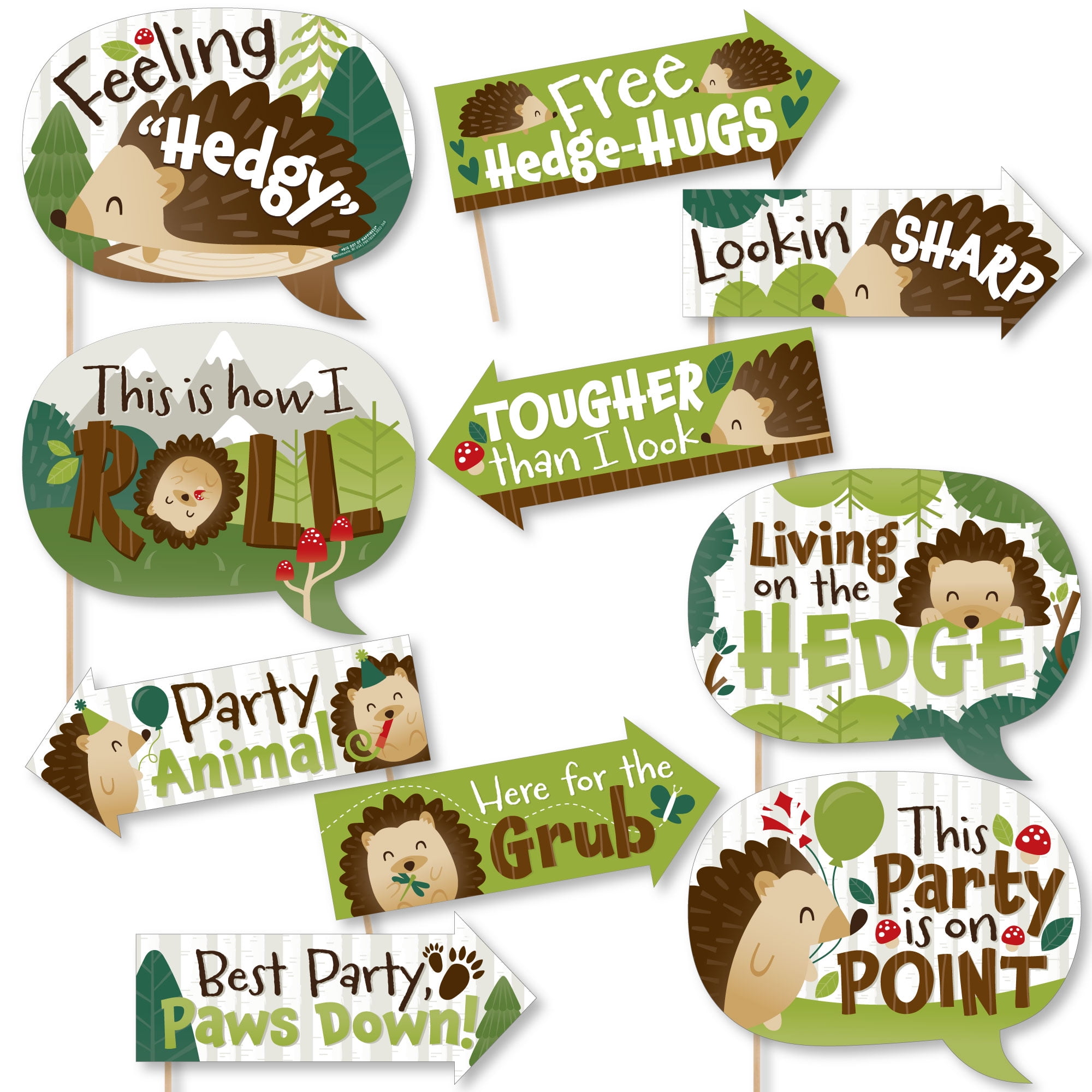 Big Dot of Happiness Funny Forest Hedgehogs - Woodland Birthday Party or Baby Shower Photo Booth Props Kit - 10 Piece