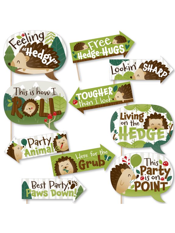 Funny Forest Hedgehogs - Woodland Birthday Party or Baby Shower Photo Booth Props Kit - 10 Piece