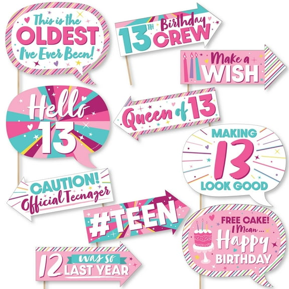 Big Dot of Happiness Funny Girl 13th Birthday - Official Teenager Birthday Party Photo Booth Props Kit - 10 Piece
