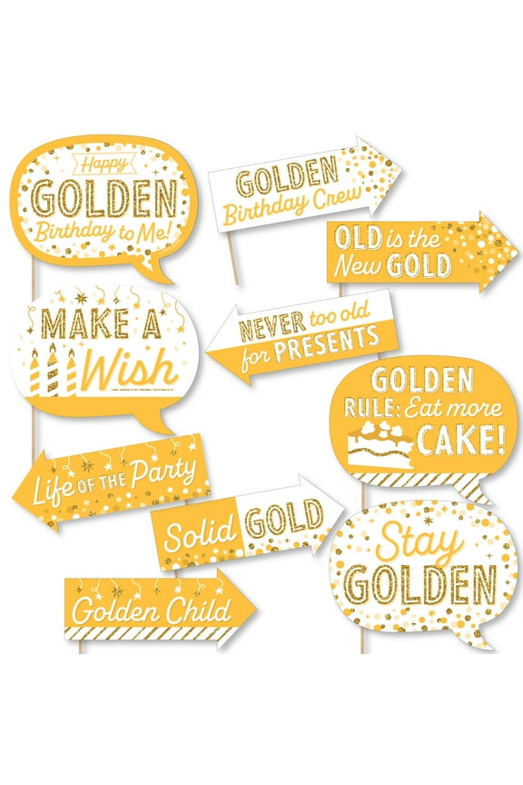 Funny Golden Birthday - Happy Birthday Party Photo Booth Props Kit - 10 Piece