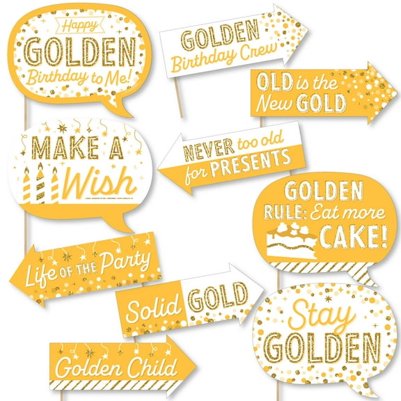 Big Dot of Happiness Funny Golden Birthday - Happy Birthday Party Photo Booth Props Kit - 10 Piece